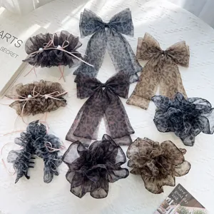 Accessoires Cheveux Romantiques Imprimé Léopard Maille Nœud Pince Banane Et Choucou Style Coréen Avec Perle Artificielle Femmes