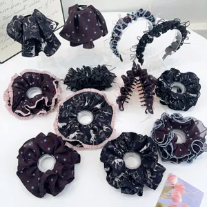 Accessoires Cheveux Coréens En Maille À Pois Et Fleurs Grands Chouchous Et Pinces À Cheveux Avec Volants Pour Femmes
