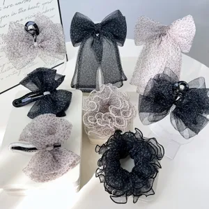 Pinza para el Pelo Vintage con Estampado de Leopardo Lazo de Malla Diamantes de Imitación Elegante Scrunchie Pinza Mariposa para Mujer