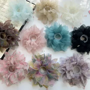 Set di elastici per capelli in organza colorata con fiori per acconciature donna