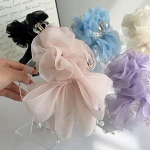 Eleganter 3D Netzstoff Blumen Schleife Haarkralle Süßer Großer Quaste Strass Haarschnitt Kopfschmuck Für Damen Alltag Accessoire