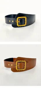 Damen breiter Gürtel Detailansicht in Schwarz und Braun mit eleganter goldener Schnalle.