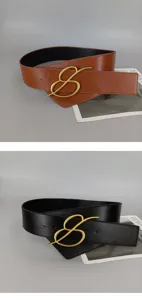 Damen breiter Taillengürtel mit goldener geschwungener Buchstabenschnalle für Kleider