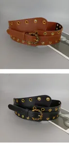 Breiter Ledergürtel Detail mit Ösen und Metallschnalle für Damen Mantel Kleid Dekoration