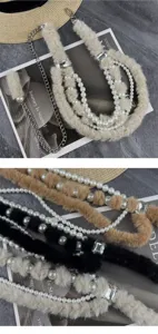 Damen Pelz Perlen Taillenkette Y2K Pullover Kleid Gürtel mehrschichtige Metall Strass Kette
