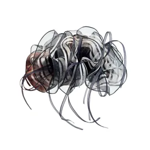 Elegant multi-layer organza bow hair claw clip with black and white striped design