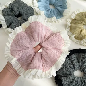Coletero a Cuadros con Volantes de Estilo Universitario Coreano para Mujer Goma de Pelo de Tela Dulce Accesorios de Moda para el Cabello