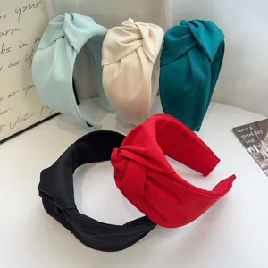 Juego de cinco elegantes diademas de tela anudadas anchas en varios colores moda