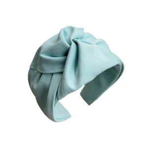 Diadema ancha de tela anudada azul claro para mujer, accesorio de cabello elegante
