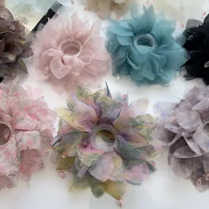 Assortimento di elastici per capelli in chiffon a fiore con perline di cristallo