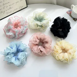 Großes Mesh Plissee Haargummi Süßes Elegantes Organza Haarband Einfarbig Urlaubsstil Rüschen Haarschmuck Für Damen
