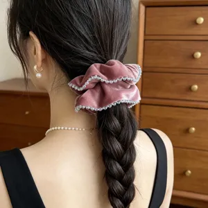 Französisches Vintage Samt Haargummi Mit Strasskante Elegantes Kristallperlen Haarseil Für Damen Alltäglicher Haarschmuck