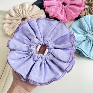 Coleteros Plisados de Cuatro Capas Extragrandes Estilo Coreano para Mujer Gomas de Pelo Elegantes de Tela Color Sólido Accesorios