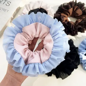 Scrunchie in Pizzo con Volant Stile Balletto Rete Grande Elastico per Capelli Elegante Plissettato Coda di Cavallo Donna