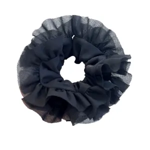 Elastico per capelli in pizzo nero a balze stile balletto, accessorio elegante