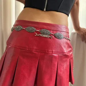 Silver ethnic embossed waist chain retro metal belt decorative body chain for women