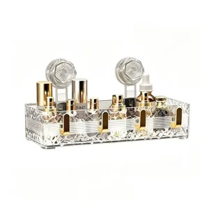 Transparent bathroom suction cup storage rack wall-mounted cosmetic organizer with hooks