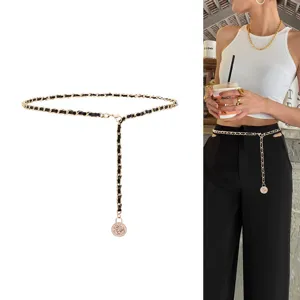 Femme métal cuir chaîne ceinture mode taille accessoire pour robe manteau chic élégant style