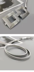 Cadena de cintura elástica de metal plateado cinturón de resorte hebilla geométrica