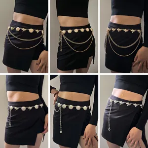 Ocean Style Conch Shell Metal Waist Chain Women Multilayer Body Jewelry Adjustable Fashion Belt For Dress Pants
