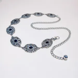 Etnischer Stil geschnitzter Stein Metall Taillenkette dekorativer Kleid Gürtel Hauptbild