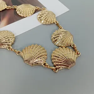 Gold seashell waist chain ocean style metal belt for women dresses sweaters chic accessory