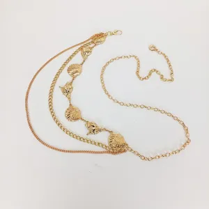 Gold multi-layer waist chain featuring delicate seashell and conch pendants, ocean style.