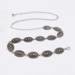 Catena da vita in metallo argento vintage cintura concho boho per donne vestito jeans gioiello