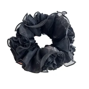 Eleganter großer schwarzer Organza-Haargummi mit Rüschendesign für Damen