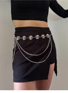 Catena vita teschio metallo stile punk con piu strati di nappe per abito da donna.