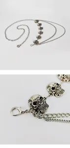 Catena per cintura e pantaloni multistrato in metallo argento teschio stile punk gotico