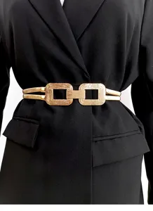 Goldene doppeltsträngige elastische Damen Taille Gürtel Metall quadratische Schnalle Mantel