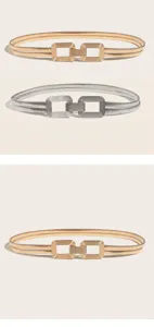 Goldfarbiger doppelsträngiger elastischer Damen-Gürtel mit geometrischer Metallschließe.