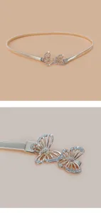 Y2K rhinestone double butterfly metal spring waist chain elegant adjustable belt for dress