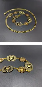 Catena da cintura in metallo dorato boho vintage con pendenti sole e luna da donna.