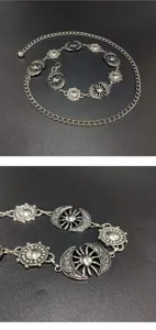 Catena da cintura in metallo sole boho catena corpo argento vintage vestito donna chic