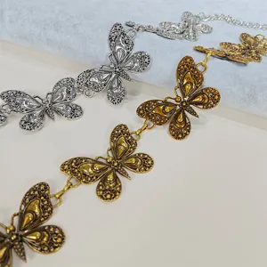 Women vintage metal butterfly waist chain decorative belt for dress jeans summer fashion style.
