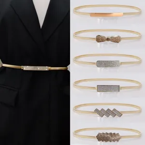 Chaine de Taille Elastique en Metal pour Femmes Boucle en Strass Alliage Ceinture Extensible Or Argent Vetements Mode