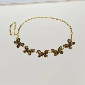 Gold metal butterfly waist chain for women, chic decorative chain belt for dress and jeans.