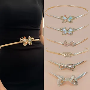 Y2K Retro Butterfly Metal Spring Thin Waist Chain Women Elastic Adjustable Waistband Dress Belt Fashion Accessories