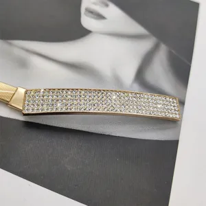 Ceinture élastique dorée en strass chaîne de taille métallique pour femmes robes chic