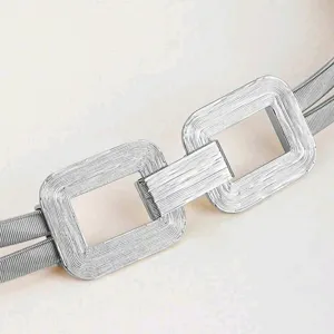 Silberner Metall elastischer Taillengürtel mit Doppelschnalle für Damen Kleider Mäntel