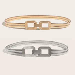 Gold und silberner doppelter Metall Stretch Taillengürtel mit quadratischer Schnalle für Damen.