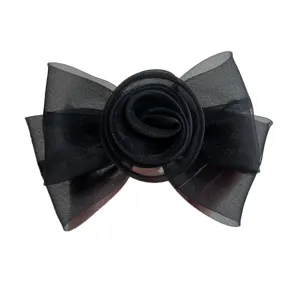 Pince à cheveux élégante en résille noire avec nœud rose pour femme