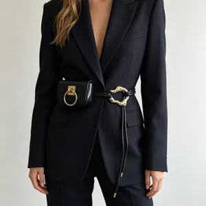 Women Fashion PU Leather Waist Belt With Mini Waist Bag Casual Chic Metal Buckle Chain Waistband Female Daily Accessories