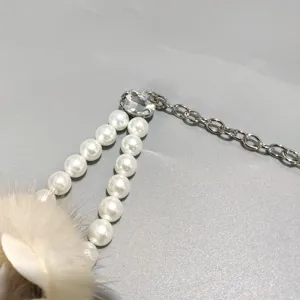 Femme chaîne de taille perle fausse strass cristal chaîne pompon en peluche accessoire pull