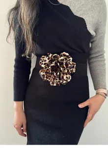 Leopard print flower waist belt, stylish elastic decorative waist seal for dresses and sweaters.