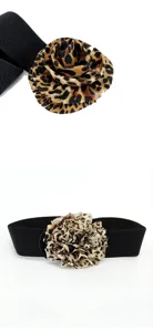 Women elastic waist belt with large leopard print fabric flower decoration for dresses and sweaters.