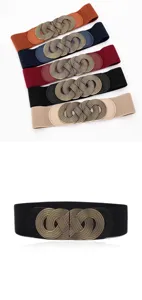 Cinturón elástico vintage para mujer con detalle de hebilla metálica tallada