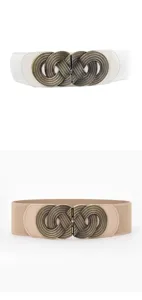 Cinturón ancho elástico vintage para mujer con hebilla de metal ornamentada elegante